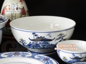 Bộ đồ ăn men trắng vẽ cảnh Hà Nội