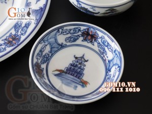 Bộ đồ ăn men trắng vẽ cảnh Hà Nội