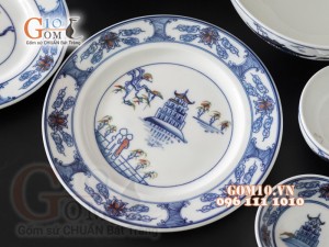 Bộ đồ ăn men trắng vẽ cảnh Hà Nội
