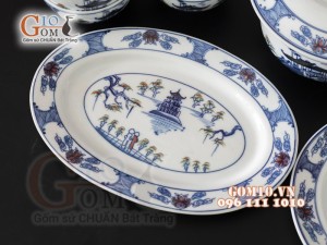 Bộ đồ ăn men trắng vẽ cảnh Hà Nội