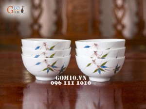 Bộ đồ ăn men trắng vẽ chuồn chuồn tre