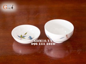 Bộ đồ ăn men trắng vẽ chuồn chuồn tre