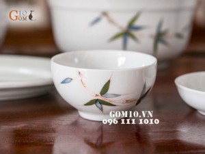 Bộ đồ ăn men trắng vẽ chuồn chuồn tre