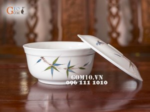 Bộ đồ ăn men trắng vẽ chuồn chuồn tre