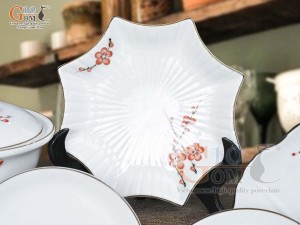 Bộ đồ ăn men trắng vẽ Đào đỏ, 19 chi tiết