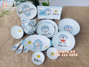 Bộ đồ ăn men trắng vẽ Doremon, 18 chi tiết
