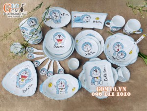 Bộ đồ ăn men trắng vẽ Doremon, 33 chi tiết