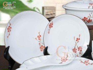 Bộ đồ ăn men trắng vẽ hoa Đào đỏ, 19 chi tiết