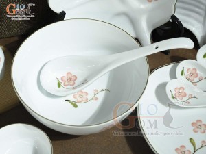 Bộ đồ ăn men trắng vẽ hoa Đào hồng, 18 chi tiết