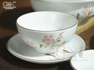 Bộ đồ ăn men trắng vẽ hoa Đào hồng, 8 chi tiết