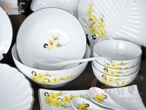Bộ đồ ăn men trắng vẽ hoa Mai vàng, 21 chi tiết