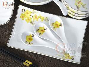 Bộ đồ ăn men trắng vẽ hoa Mai vàng, 21 chi tiết