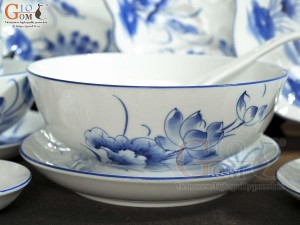 Bộ đồ ăn men trắng vẽ hoa Sen tràm, 16 chi tiết