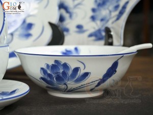 Bộ đồ ăn men trắng vẽ hoa Sen tràm, 16 chi tiết
