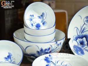 Bộ đồ ăn men trắng vẽ hoa Sen tràm, 20 chi tiết