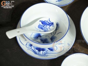 Bộ đồ ăn men trắng vẽ hoa Sen tràm, 20 chi tiết