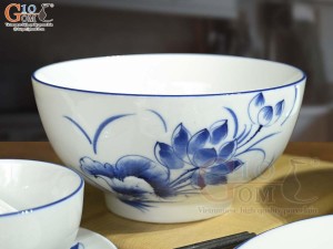Bộ đồ ăn men trắng vẽ hoa Sen tràm, 7 chi tiết