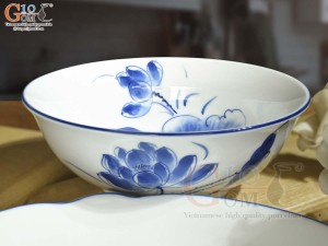 Bộ đồ ăn men trắng vẽ hoa Sen tràm, 7 chi tiết