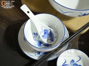 Bộ đồ ăn men trắng vẽ hoa Sen tràm, 7 chi tiết