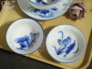 Bộ đồ ăn men trắng vẽ hoa Sen tràm, 9 chi tiết