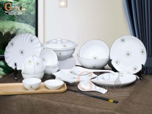 Bộ đồ ăn men trắng vẽ ngàn hoa, 19 chi tiết