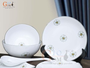 Bộ đồ ăn men trắng vẽ ngàn hoa, 19 chi tiết