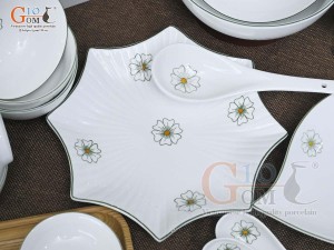 Bộ đồ ăn men trắng vẽ ngàn hoa, 19 chi tiết