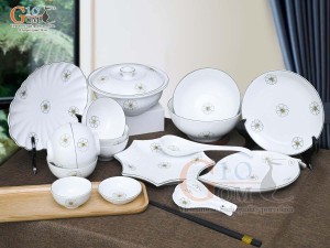 Bộ đồ ăn men trắng vẽ ngàn hoa, 19 chi tiết