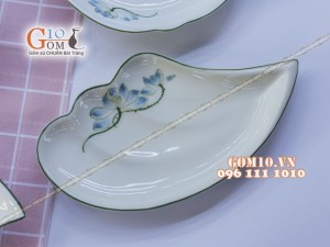 Bộ đồ ăn men kem vẽ sen xanh - Chỉ xanh - Đầy đủ các món