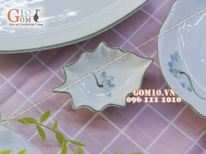 Bộ đồ ăn men kem vẽ sen xanh - Chỉ xanh 001