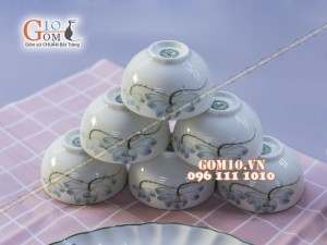 Bộ đồ ăn men kem vẽ sen xanh - Chỉ xanh 002