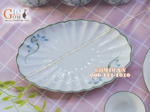 Bộ đồ ăn men kem vẽ sen xanh - Chỉ xanh 002