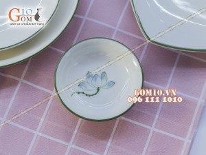 Bộ đồ ăn men kem vẽ sen xanh - Chỉ xanh 002