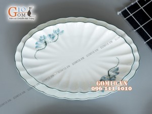 Bộ đồ ăn men trắng vẽ sen xanh 001