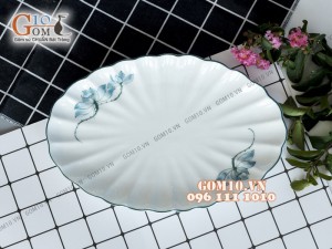 Bộ đồ ăn men trắng vẽ sen xanh, 15 chi tiết