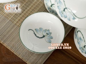 Bộ đồ ăn men trắng vẽ Sen xanh, 11 chi tiết