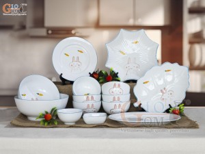 Bộ đồ ăn men trắng vẽ Thỏ con, 14 chi tiết