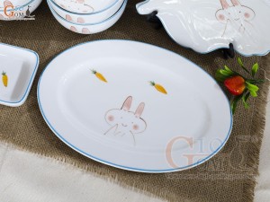 Bộ đồ ăn men trắng vẽ Thỏ con, 14 chi tiết