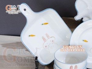 Bộ đồ ăn men trắng vẽ Thỏ con, 19 chi tiết