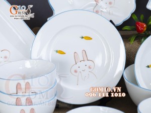 Bộ đồ ăn men trắng vẽ Thỏ con, 19 chi tiết