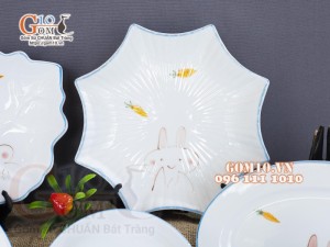 Bộ đồ ăn men trắng vẽ Thỏ con, 19 chi tiết