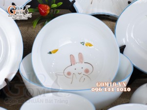 Bộ đồ ăn men trắng vẽ Thỏ con, 19 chi tiết