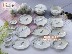 Bộ đồ ăn men kem vẽ Trúc Chuồn - Đầy đủ chi tiết