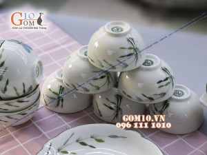 Bộ đồ ăn men kem vẽ Trúc Chuồn - Đầy đủ chi tiết