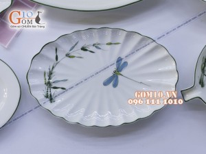 Bộ đồ ăn men kem vẽ Trúc Chuồn - Đầy đủ chi tiết