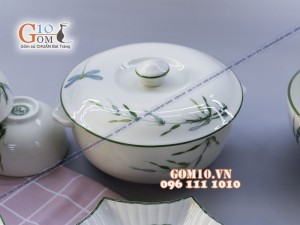 Bộ đồ ăn men kem vẽ Trúc Chuồn - Đầy đủ chi tiết