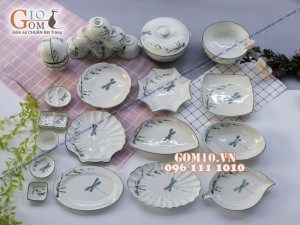 Bộ đồ ăn men kem vẽ Trúc Chuồn - Đầy đủ chi tiết