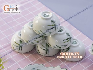 Bộ đồ ăn men kem vẽ Trúc Chuồn 001