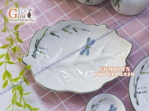 Bộ đồ ăn men kem vẽ Trúc Chuồn 001