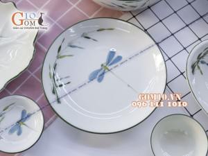 Bộ đồ ăn men kem vẽ Trúc Chuồn 001